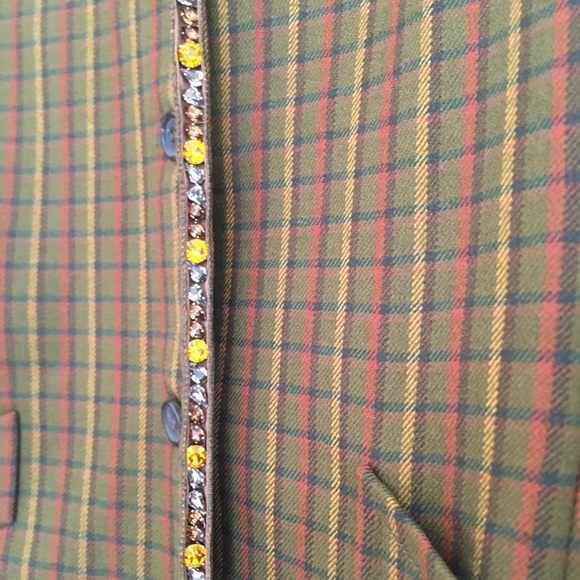 Prada Plaid Wool Coat w Crystal Bead Embellishment